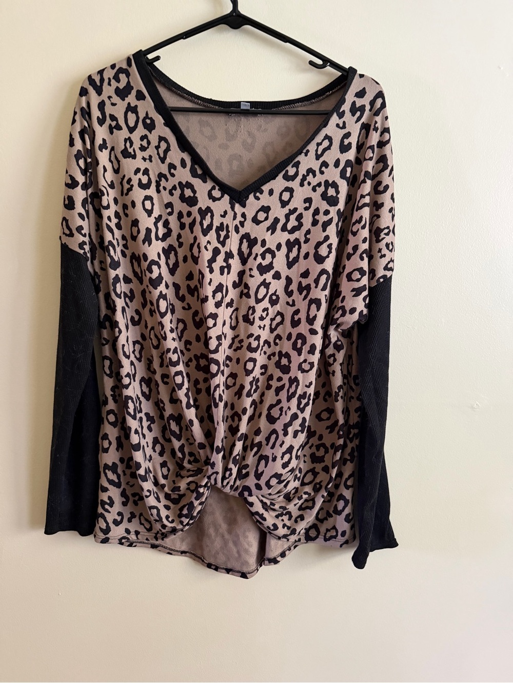 white birch Leopard Print V-Neck Twist Front Top - Taupe & Black